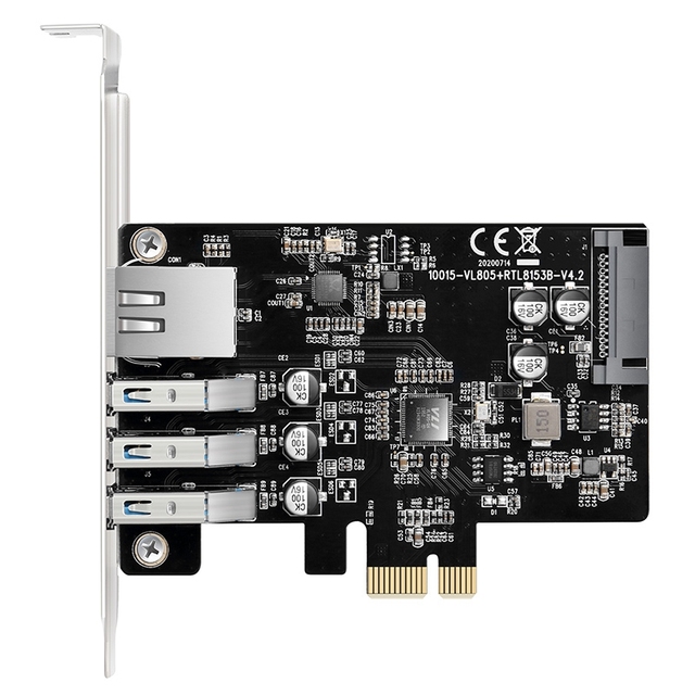 Karta rozszerzeń PCIE X1 MAIWO z 3 portami USB3.0 oraz Gigabit Ethernet RJ45 1000 mb/s - Hub stacja dokująca - Wianko - 2