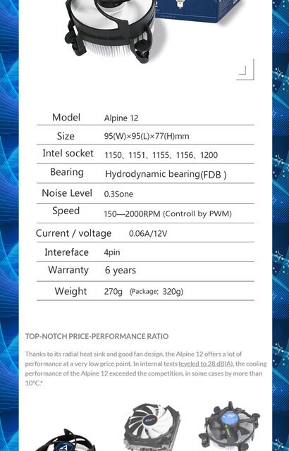 Kompaktowa chłodnica procesora ARCTIC Alpine 12 dla Intel LGA 1150/1151/1155/1156/1200 - Wianko - 2