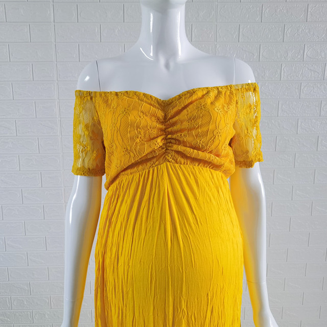 Ginger Jersey - długa sukienka macierzyńska na sesję zdjęciową z głębokim dekoltem i koronką - Wianko - 5