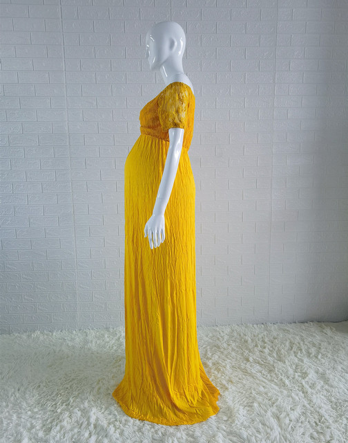 Ginger Jersey - długa sukienka macierzyńska na sesję zdjęciową z głębokim dekoltem i koronką - Wianko - 4
