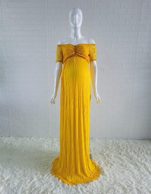Ginger Jersey - długa sukienka macierzyńska na sesję zdjęciową z głębokim dekoltem i koronką - Wianko - 3
