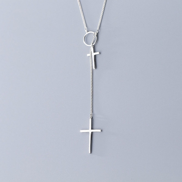 Naszyjnik z krzyżem - prosta biżuteria damskiego łańcuszka ze srebrnym wisiorkiem Jeżus dla dziewcząt - Wianko - 5