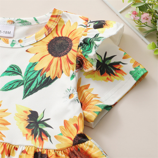 Letnia dziewczynka - Letnia dziewczynka koszula z kwiatowym nadrukiem i spodenki z porwaniami, komplet ubranek Casual dla malucha - Wianko - 6
