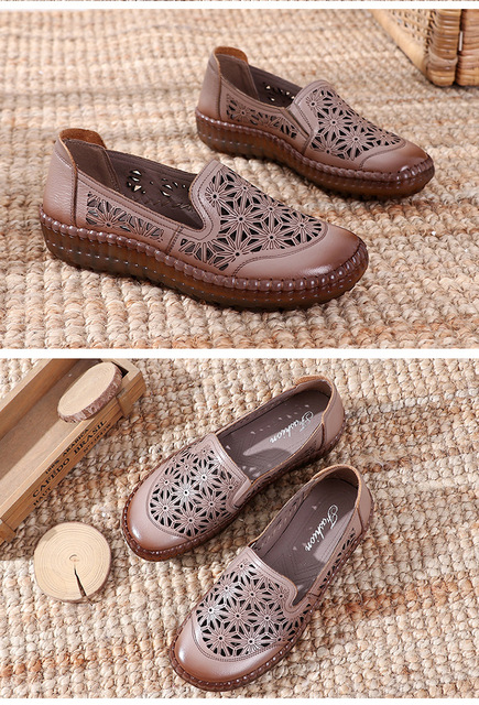 Damskie płaskie mokasyny ze skóry naturalnej AARDIMI - wsuwane buty z wycięciami i kwiatowymi detalami - sportowy design - Wianko - 8