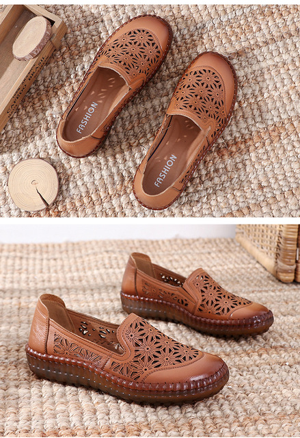 Damskie płaskie mokasyny ze skóry naturalnej AARDIMI - wsuwane buty z wycięciami i kwiatowymi detalami - sportowy design - Wianko - 10