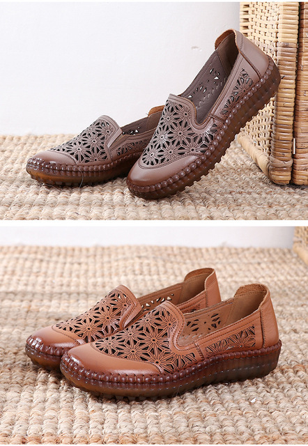Damskie płaskie mokasyny ze skóry naturalnej AARDIMI - wsuwane buty z wycięciami i kwiatowymi detalami - sportowy design - Wianko - 9