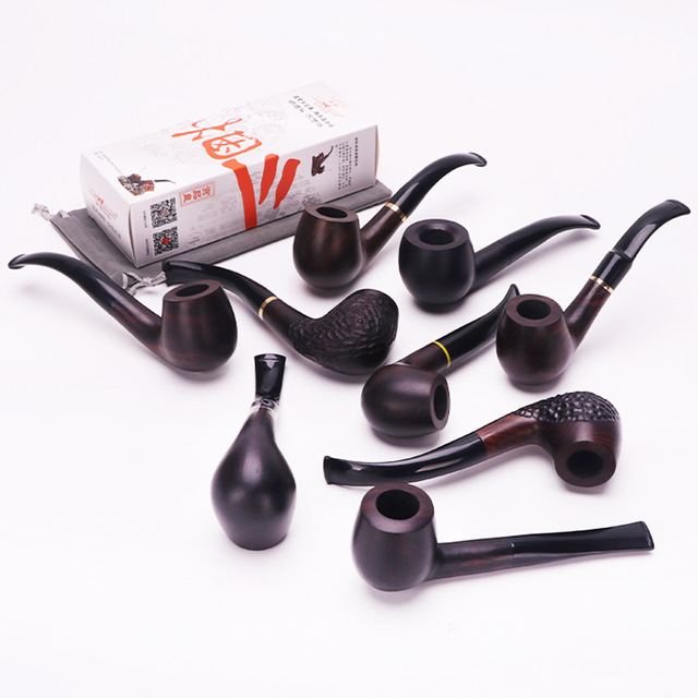 Wysokiej jakości ręcznie wykonana fajka do tytoniu z hebanu, 9mm filtr, staromodny styl - Wianko - 18
