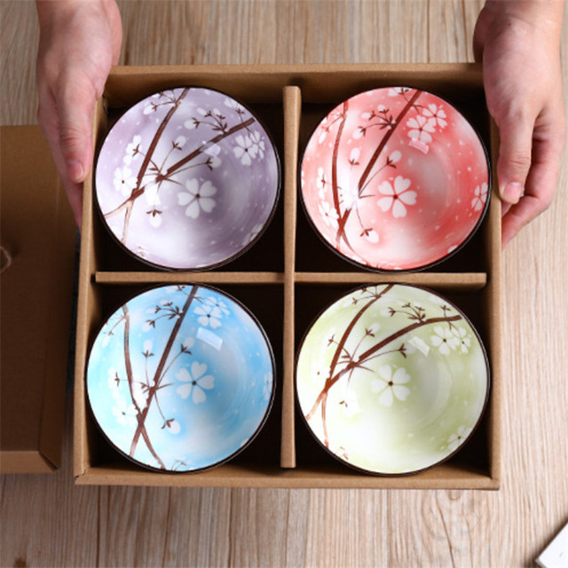 Japońska ceramiczna miseczka na ryż i makaron z niebieskim i białym wzorem kwiatów wiśni - Wianko - 4