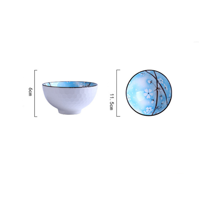 Japońska ceramiczna miseczka na ryż i makaron z niebieskim i białym wzorem kwiatów wiśni - Wianko - 1