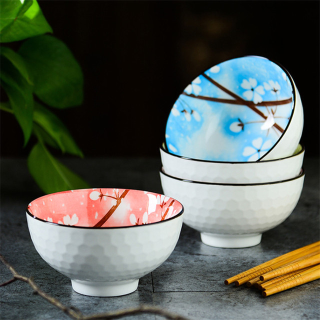 Japońska ceramiczna miseczka na ryż i makaron z niebieskim i białym wzorem kwiatów wiśni - Wianko - 6