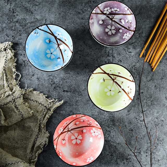 Japońska ceramiczna miseczka na ryż i makaron z niebieskim i białym wzorem kwiatów wiśni - Wianko - 7