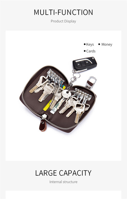Duży skórzany portfel na klucze samochodowe RETROGOO - breloczek z błyskawicznym zamkiem, organizer z przykrywką dla mężczyzn - Wianko - 4