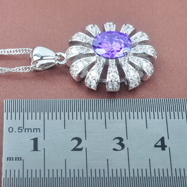 Flawless fioletowa biżuteria ślubna ze srebrnym pozłacaniem - zestaw kryształowych cyrkonii: bransoletka, naszyjnik, wisiorek, kolczyki, pierścień YYZ088 - Wianko - 3