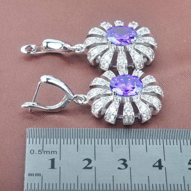 Flawless fioletowa biżuteria ślubna ze srebrnym pozłacaniem - zestaw kryształowych cyrkonii: bransoletka, naszyjnik, wisiorek, kolczyki, pierścień YYZ088 - Wianko - 5