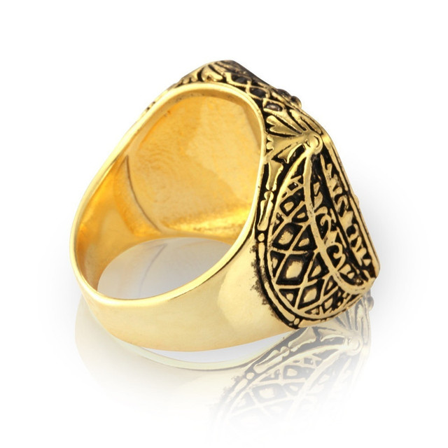 Sygnet męski z podwójnym pierścieniem, w stylu rosyjskim z orłem i dużym kamieniem, kolor złoty - Wianko - 6