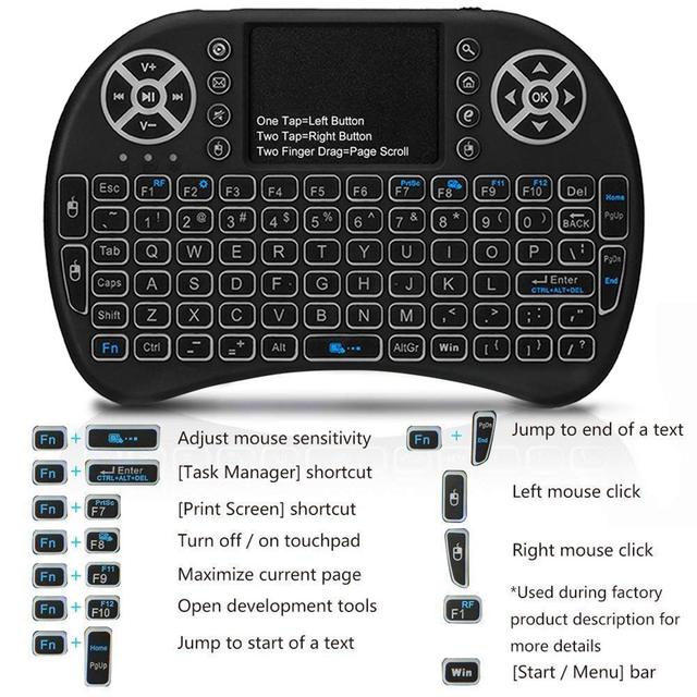 Mini bezprzewodowa klawiatura pilot 2.4G z podświetleniem, z funkcją Air Mouse i 7 kolorami, klawiatura dla Android TV w języku angielskim, rosyjskim, hiszpańskim i francuskim - Wianko - 4