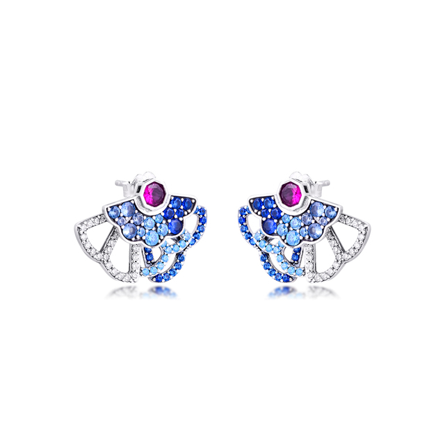 Srebrne kolczyki typu sztyft, 100% 925, niebieski i różowy, oświadczenie fanowskie, 2020 nowa biżuteria - Wianko - 4