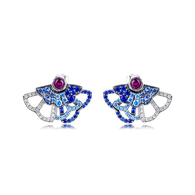 Srebrne kolczyki typu sztyft, 100% 925, niebieski i różowy, oświadczenie fanowskie, 2020 nowa biżuteria - Wianko - 1