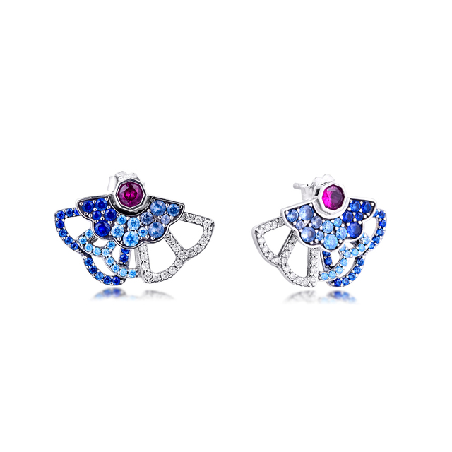 Srebrne kolczyki typu sztyft, 100% 925, niebieski i różowy, oświadczenie fanowskie, 2020 nowa biżuteria - Wianko - 3