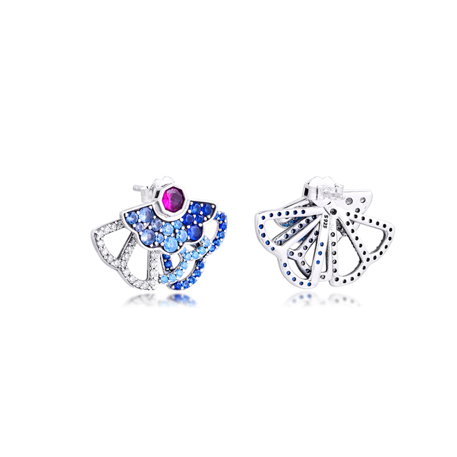 Srebrne kolczyki typu sztyft, 100% 925, niebieski i różowy, oświadczenie fanowskie, 2020 nowa biżuteria - Wianko - 2