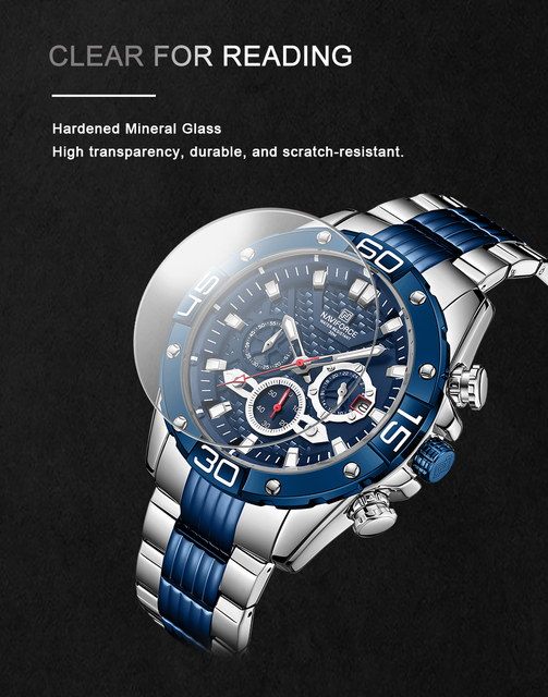 Męski zegarek NAVIFORCE 2021 z paskiem ze stali nierdzewnej, wodoszczelny, świetliste wskazówki, kwarcowy z datownikiem - Wianko - 15