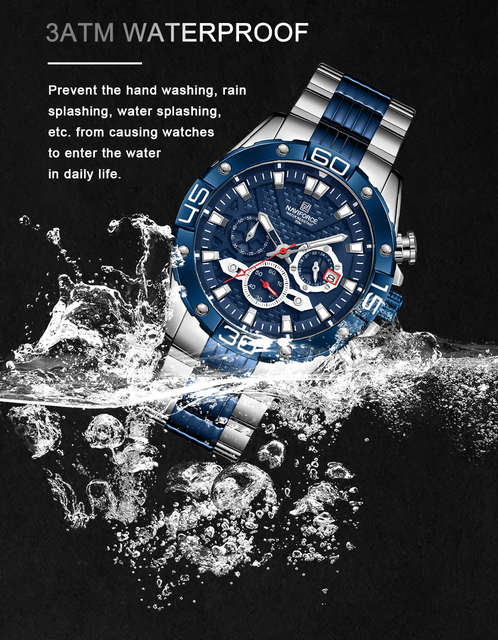 Męski zegarek NAVIFORCE 2021 z paskiem ze stali nierdzewnej, wodoszczelny, świetliste wskazówki, kwarcowy z datownikiem - Wianko - 17