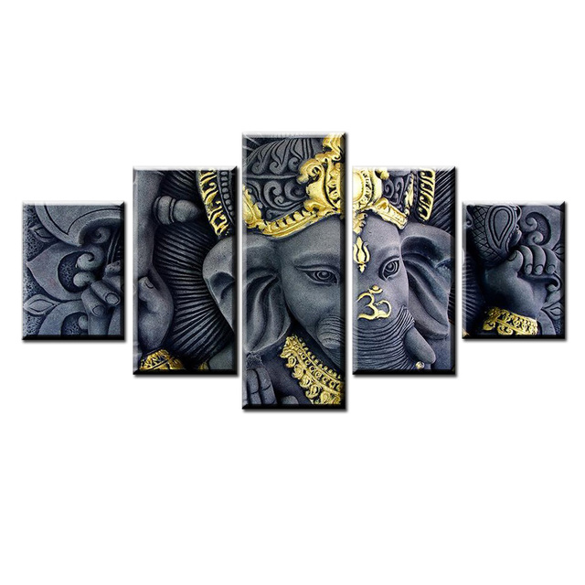 Modularny obraz sztuki HD Ganesha - 5 sztuk, płótno, nowoczesny salon, dekoracyjna ramka - Wianko - 8