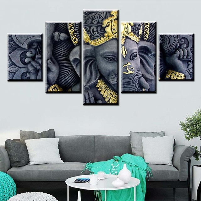 Modularny obraz sztuki HD Ganesha - 5 sztuk, płótno, nowoczesny salon, dekoracyjna ramka - Wianko - 9