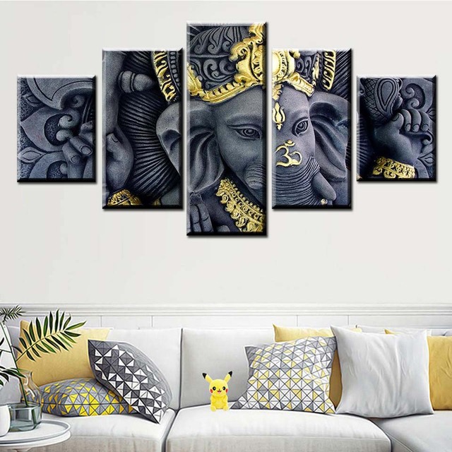 Modularny obraz sztuki HD Ganesha - 5 sztuk, płótno, nowoczesny salon, dekoracyjna ramka - Wianko - 14