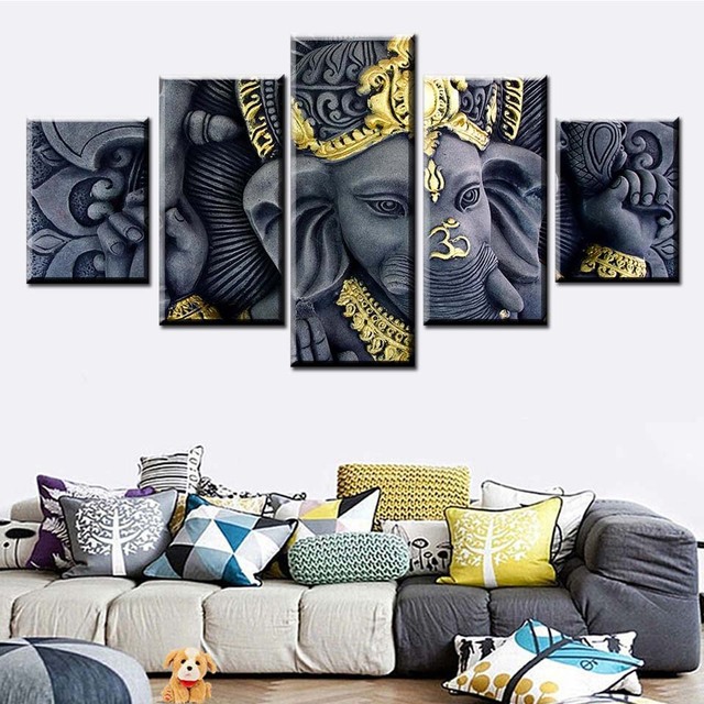 Modularny obraz sztuki HD Ganesha - 5 sztuk, płótno, nowoczesny salon, dekoracyjna ramka - Wianko - 13