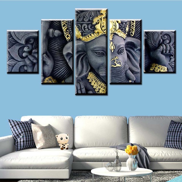 Modularny obraz sztuki HD Ganesha - 5 sztuk, płótno, nowoczesny salon, dekoracyjna ramka - Wianko - 12