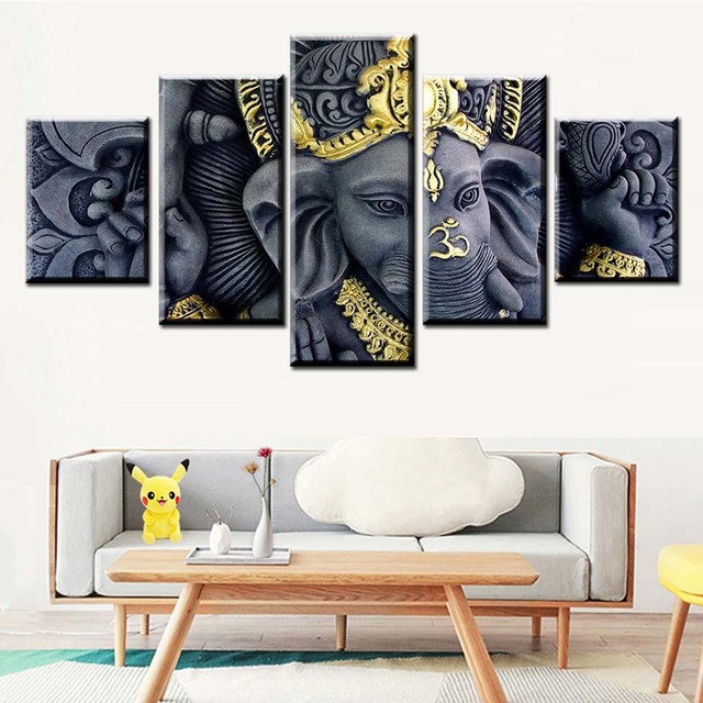 Modularny obraz sztuki HD Ganesha - 5 sztuk, płótno, nowoczesny salon, dekoracyjna ramka - Wianko - 10