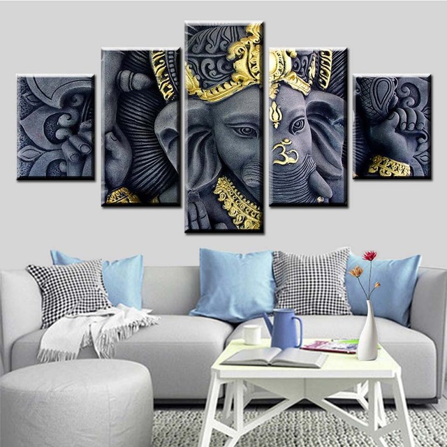 Modularny obraz sztuki HD Ganesha - 5 sztuk, płótno, nowoczesny salon, dekoracyjna ramka - Wianko - 11