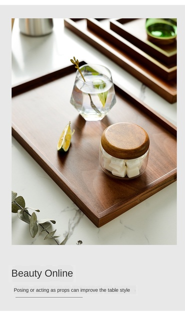 Drewniana taca herbaciana prostokątna z litego drewna orzechowa - organizer do kawy, pizza, steków - kwadratowy talerz - Wianko - 8