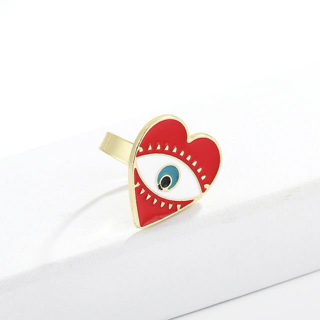 Pierścionek złote serce z czerwonym kamieniem, regulowany, wzór złe oko, vintage, moda 2019 - Wianko - 5