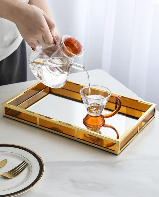 Lekka, luksusowa taca herbaciana z akrylu w prostokątnym kształcie z kreatywną metalową ramą - Wianko - 7