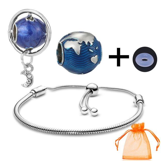 Wisiorek regulowany bransoletka z kryształowymi koralikami w motywie astronauty oraz globu - modna biżuteria dla kobiet, koloru niebieskiego - Wianko - 6
