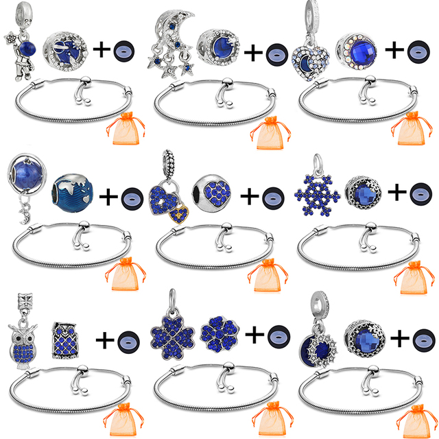 Wisiorek regulowany bransoletka z kryształowymi koralikami w motywie astronauty oraz globu - modna biżuteria dla kobiet, koloru niebieskiego - Wianko - 2