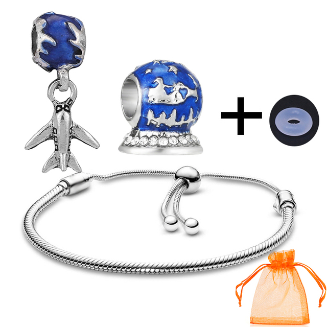 Wisiorek regulowany bransoletka z kryształowymi koralikami w motywie astronauty oraz globu - modna biżuteria dla kobiet, koloru niebieskiego - Wianko - 7