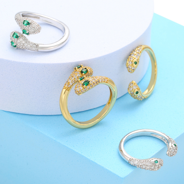 Nowe pierścionki ZHUKOU 2020 w złotym lub srebrnym kolorze z wężowym motywem zwierzęcym - biżuteria z kryształkami CZ dla mężczyzn i kobiet, kategoria: Pierścionki - Wianko - 18