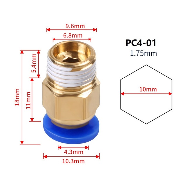 Rampa 10 sztuk złącza pneumatycznego PC4-01 do V5V6 Hotend 1.75mm, kompatybilna z gwintem M10, wykonana z rurki PTFE o średnicy 3.0mm – część do drukarek 3D - Wianko - 1