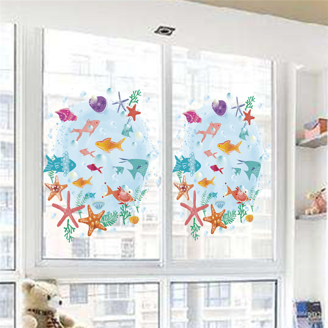 Nowe kolorowe podwodne naklejki ścienne do łazienki i okien - dekoracja wnętrz, motyw zwierzęcy, kreskówkowe PVC - Wianko - 2