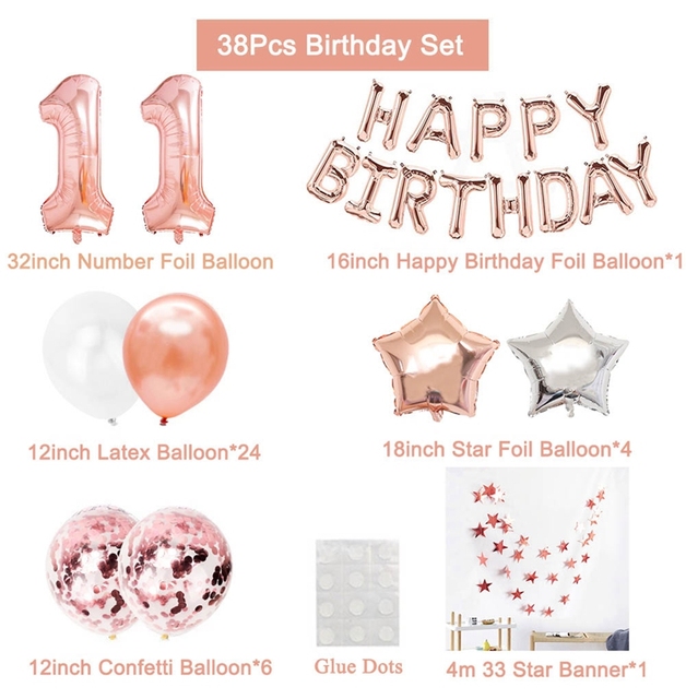 38 sztuk różowo-złotych balonów dekoracyjnych na urodziny 11-latka - Wianko - 2