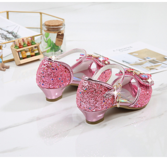 Nowe letnie sandały dziewczęce brokatowe z kokardkami i cekinami na wysokim obcasie - sandały dla księżniczki w modnym stylu Rhinestone - Wianko - 11