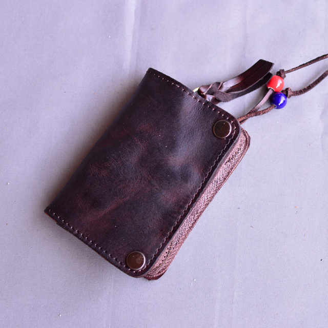 Etui na klucze - Duża skórzana torebka na monety AETOO Vintage z pierwszej warstwy skóry obudowa kluczyka samochodowego - Wianko - 4