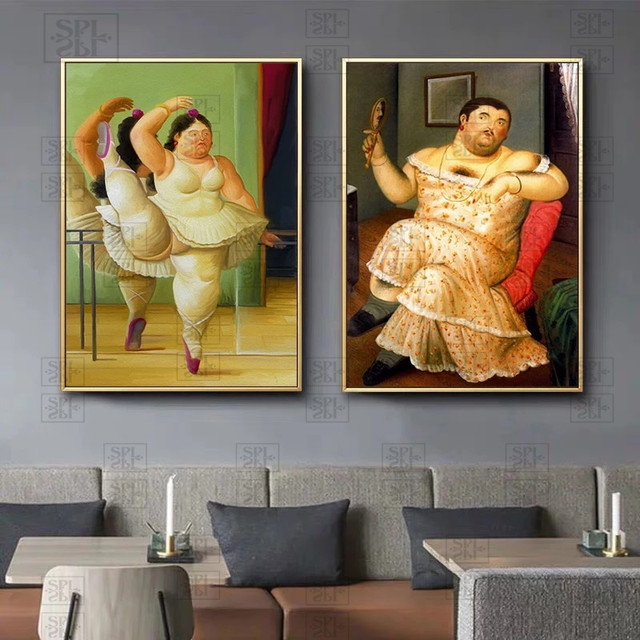 Retro obraz na płótnie Fernando Botero - kreskówka grubej dziewczyny - idealny do dekoracji pokoju Kawaii - estetyczne plakaty - drukowane zdjęcia na ściany - Wianko - 7