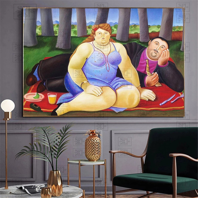 Retro obraz na płótnie Fernando Botero - kreskówka grubej dziewczyny - idealny do dekoracji pokoju Kawaii - estetyczne plakaty - drukowane zdjęcia na ściany - Wianko - 5