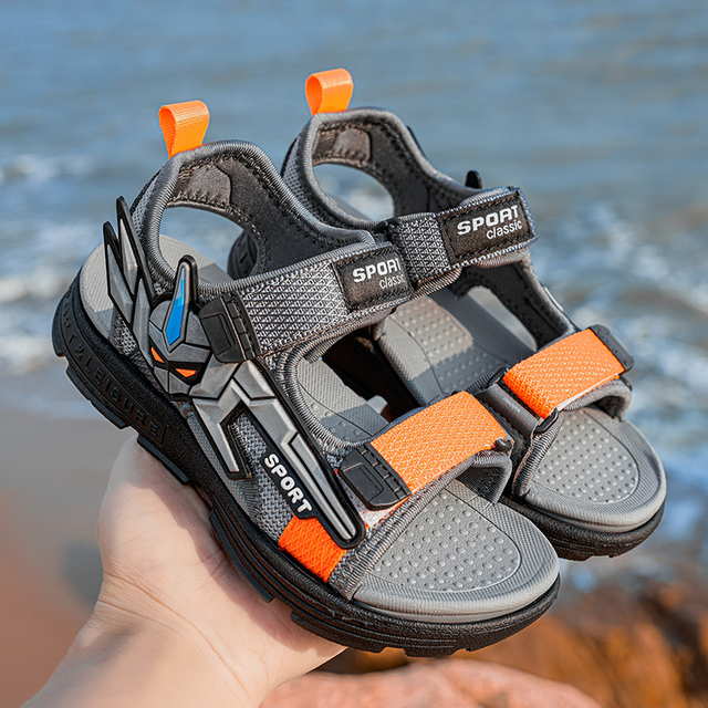 Chłopięce letnie skórzane sandały z wystającym palcem na plażę i sport, dla dzieci - Wianko - 1