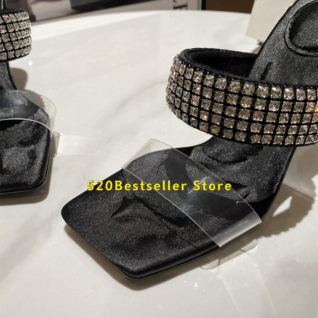 Sandały damskie czarne SLIDE HEEL z wysokim obcasem Lady Peep Toe - Wianko - 3