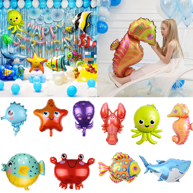 Balon foliowy w kształcie uroczego zwierzęcia - delfin, smok, krewetka, krab, małe ryby, konik morski, ośmiornica dla chłopca i dziewczynki w urodziny - Wianko - 1